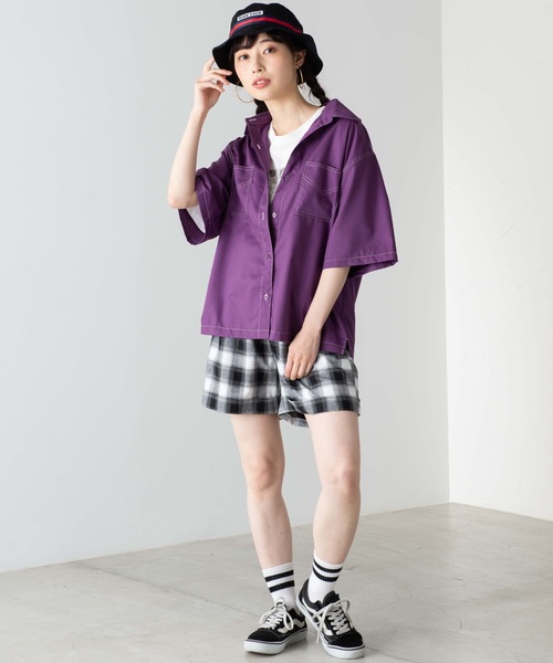 WEGO(ウィゴー)の「WEGO/ステッチダブルポケットシャツ(シャツ/ブラウス・レディース・ブラック/パープル/ブラック系その他2・FREE)」の10枚目の写真