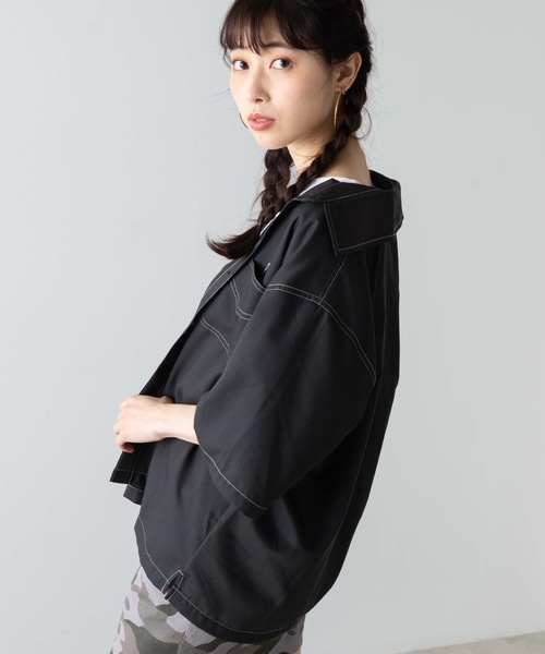 WEGO(ウィゴー)の「WEGO/ステッチダブルポケットシャツ(シャツ/ブラウス・レディース・ブラック/パープル/ブラック系その他2・FREE)」の9枚目の写真