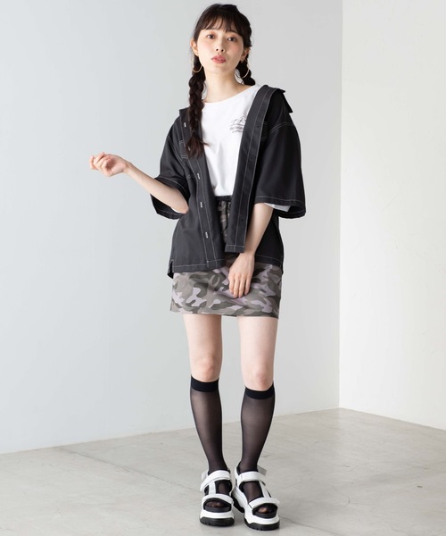 WEGO(ウィゴー)の「WEGO/ステッチダブルポケットシャツ(シャツ/ブラウス・レディース・ブラック/パープル/ブラック系その他2・FREE)」の13枚目の写真