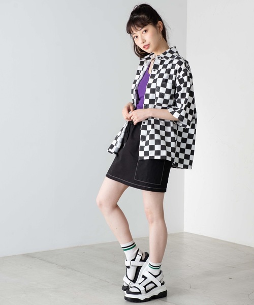 WEGO(ウィゴー)の「WEGO/ステッチダブルポケットシャツ(シャツ/ブラウス・レディース・ブラック/パープル/ブラック系その他2・FREE)」の6枚目の写真