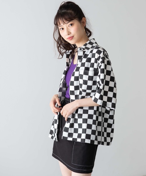 WEGO(ウィゴー)の「WEGO/ステッチダブルポケットシャツ(シャツ/ブラウス・レディース・ブラック/パープル/ブラック系その他2・FREE)」の5枚目の写真