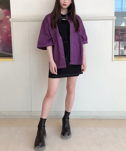 WEGO(ウィゴー)の「WEGO/ステッチダブルポケットシャツ(シャツ/ブラウス・レディース・ブラック/パープル/ブラック系その他2・FREE)」の16枚目の写真
