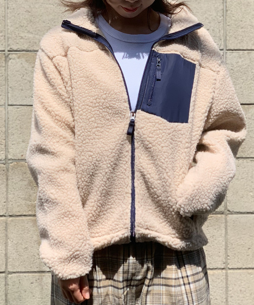 STYLEBLOCK（スタイルブロック）の「切り替えポケットフリースレトロシープボアブルゾン（ブルゾン・メンズ・ベージュ系その他/ブラック×ブラック/アイボリー/ブルー系その他・L/M/LL）」の3枚目の写真