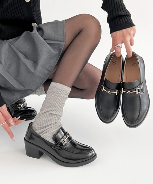 セール】超軽量厚底 マニッシュ ヒールアップ ビットローファー 7525