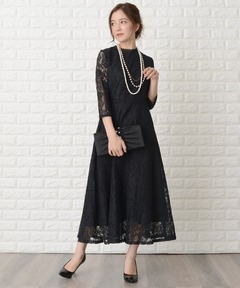 メッシュレースカラーネックワンピース LAGUNAMOON（ラグナムーン） ワンピース メッシュレースカラーネック