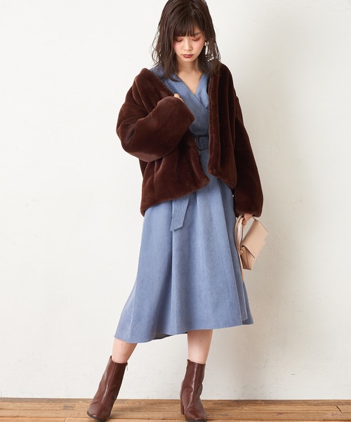 natural couture（ナチュラルクチュール）の「大人のキャンディースリーブカシュクールワンピース（ワンピース・レディース・モカ/ブルー/パープル/ピンク/チェック・FREE）」の11枚目の写真