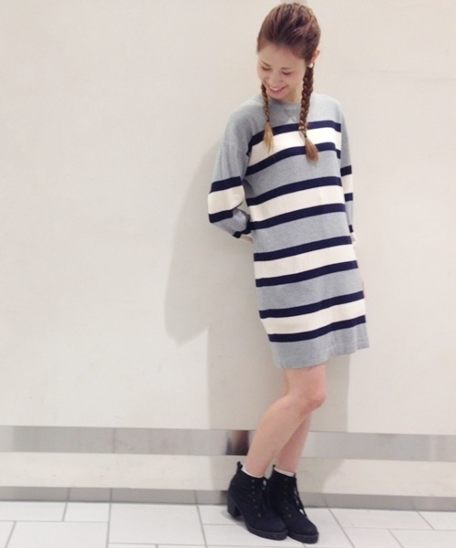 Chico(チコ)の「ボーダーニットOP(ワンピース・レディース・グレー/グリーン/ネイビー・FREE)」の1枚目の写真