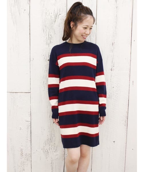 Chico(チコ)の「ボーダーニットOP(ワンピース・レディース・グレー/グリーン/ネイビー・FREE)」の6枚目の写真