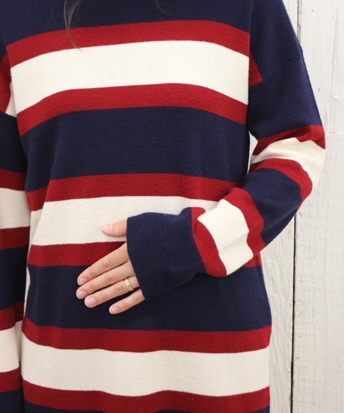 Chico(チコ)の「ボーダーニットOP(ワンピース・レディース・グレー/グリーン/ネイビー・FREE)」の4枚目の写真