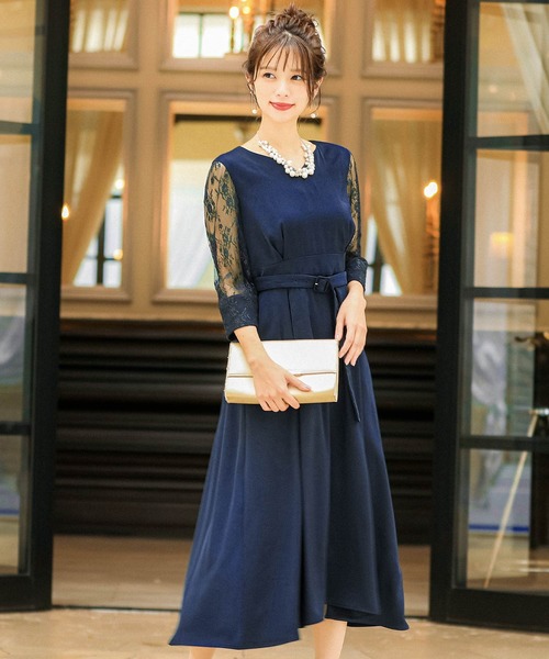 Fashion Letter(ファッションレター)の「チュール袖 結婚式ワンピース結婚式ワンピースドレス(ドレス・レディース・ダークグリーン/ネイビー/ミント/ボルドー・S/XL/M/L)」の3枚目の写真