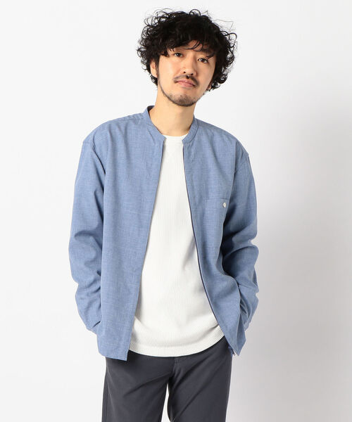 GLOSTER(グロスター)の「ZIP バンドカラー シャツ ブルゾン (シャツ/ブラウス・メンズ・インディゴブルー/アイボリー/ネイビー・XL/L/S/M)」の3枚目の写真