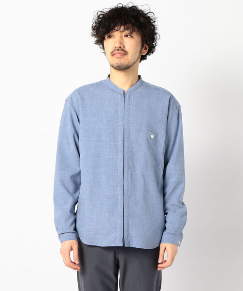 GLOSTER(グロスター)の「ZIP バンドカラー シャツ ブルゾン (シャツ/ブラウス・メンズ・インディゴブルー/アイボリー/ネイビー・XL/L/S/M)」の4枚目の写真