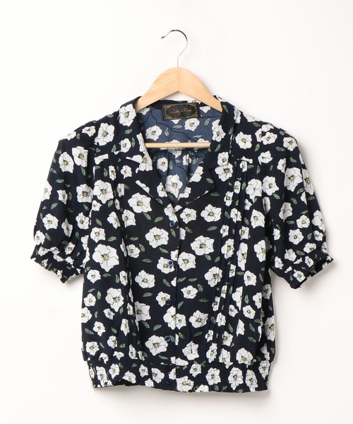Libby&Rose(リビーアンドローズ)の「花柄オープンカラー5分袖ブラウス(シャツ/ブラウス・レディース・ベージュ/ネイビー/イエロー・FREE)」の13枚目の写真