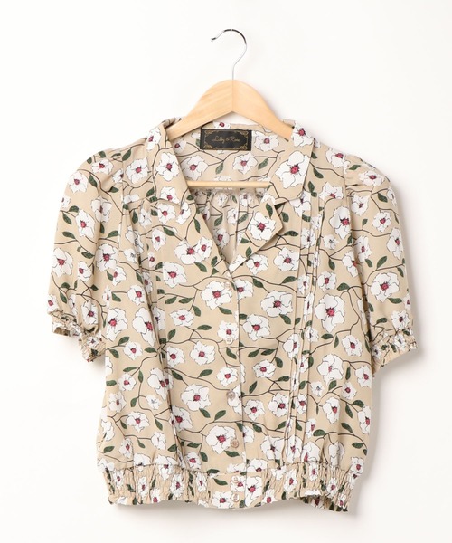 Libby&Rose(リビーアンドローズ)の「花柄オープンカラー5分袖ブラウス(シャツ/ブラウス・レディース・ベージュ/ネイビー/イエロー・FREE)」の9枚目の写真