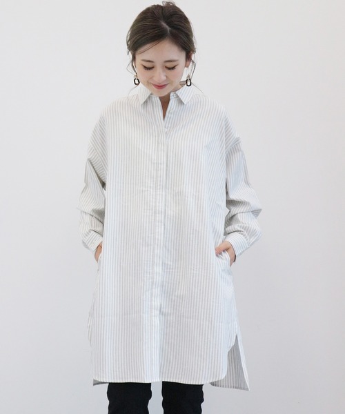 AMERICAN HOLIC(アメリカンホリック)の「レギュラーカラー比翼シャツチュニック(シャツ/ブラウス・レディース・チャコールグレー/ライトグレー/パープル/オフホワイト/ストライプ/ホワイト系その他6・FREE)」の6枚目の写真