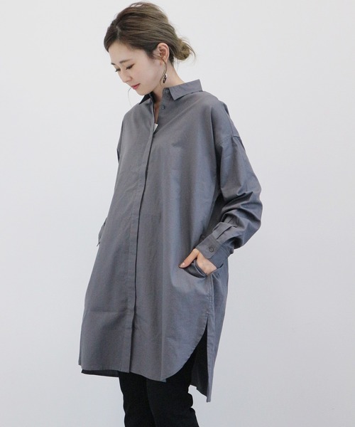 AMERICAN HOLIC(アメリカンホリック)の「レギュラーカラー比翼シャツチュニック(シャツ/ブラウス・レディース・チャコールグレー/ライトグレー/パープル/オフホワイト/ストライプ/ホワイト系その他6・FREE)」の3枚目の写真