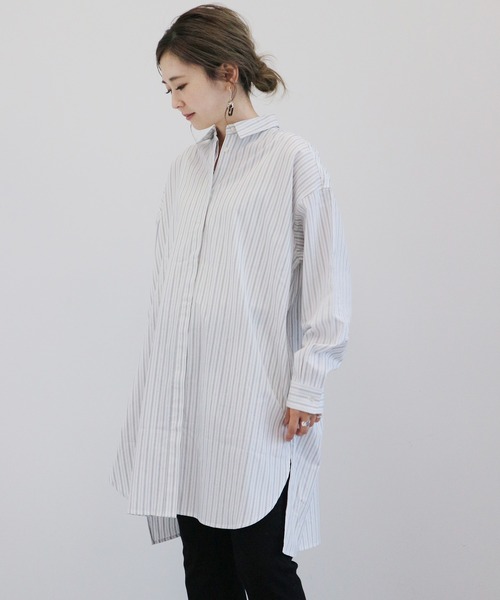 AMERICAN HOLIC(アメリカンホリック)の「レギュラーカラー比翼シャツチュニック(シャツ/ブラウス・レディース・チャコールグレー/ライトグレー/パープル/オフホワイト/ストライプ/ホワイト系その他6・FREE)」の1枚目の写真