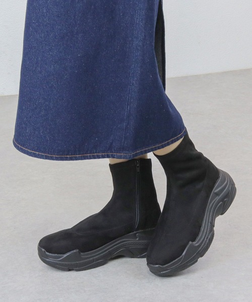 【美品】YELLOショート ブーツ 厚底スリッポンブーツ L YELLO / TOKYO BLACK PLATFORM SHORT BOOTS