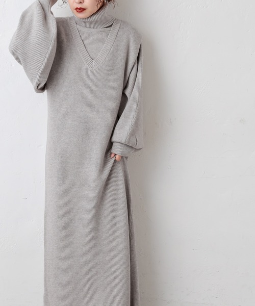 natural couture(ナチュラルクチュール)の「マルチWAYトレンディニットSETワンピース(ワンピース・レディース・アイボリー/ライトグレー/モカ/ラベンダー/キャメル・FREE)」の3枚目の写真