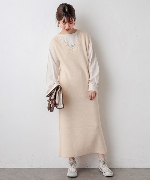 natural couture(ナチュラルクチュール)の「マルチWAYトレンディニットSETワンピース(ワンピース・レディース・アイボリー/ライトグレー/モカ/ラベンダー/キャメル・FREE)」の10枚目の写真