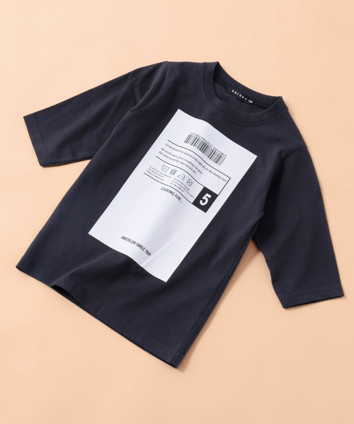 SHISKY（シスキー）の「SHISKY / シスキー ロゴプリント ビックシルエット クルーネック 7分袖 トップス カットソー キッズ（Tシャツ/カットソー・キッズ・オフホワイト/ベージュ系その他/ホワイト系その他2/ブラック/チャコール/オレンジ/ブラック系その他3/ブラック系その他/グレー系その他2/モカ/サックスブルー/ホワイト系その他/杢グレー/ベージュ/ホワイト系その他3/ブラウン系その他/ブラック系その他2/グリーン系その他/ミント/グレー系その他・110/150/130/160/140/120）」の8枚目の写真
