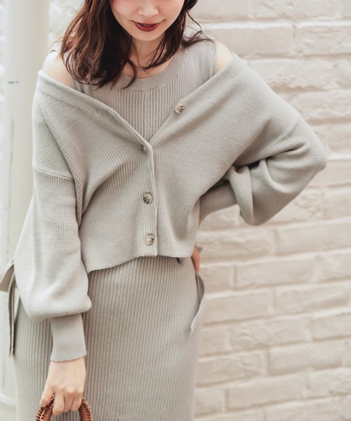 natural couture（ナチュラルクチュール）の「サイドリボンガーリーニットワンピースセット（ワンピース・レディース・ベージュ/ミント/ピンク/オレンジ・FREE）」の3枚目の写真