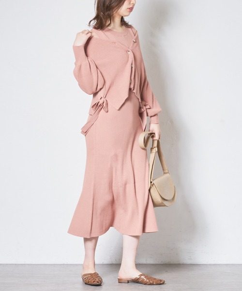 natural couture（ナチュラルクチュール）の「サイドリボンガーリーニットワンピースセット（ワンピース・レディース・ベージュ/ミント/ピンク/オレンジ・FREE）」の21枚目の写真