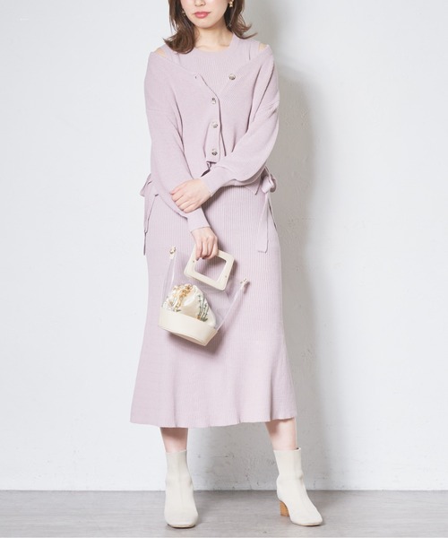 natural couture（ナチュラルクチュール）の「サイドリボンガーリーニットワンピースセット（ワンピース・レディース・ベージュ/ミント/ピンク/オレンジ・FREE）」の17枚目の写真