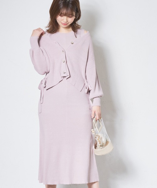 natural couture（ナチュラルクチュール）の「サイドリボンガーリーニットワンピースセット（ワンピース・レディース・ベージュ/ミント/ピンク/オレンジ・FREE）」の19枚目の写真