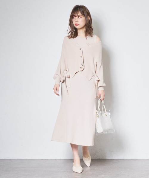 natural couture（ナチュラルクチュール）の「サイドリボンガーリーニットワンピースセット（ワンピース・レディース・ベージュ/ミント/ピンク/オレンジ・FREE）」の8枚目の写真