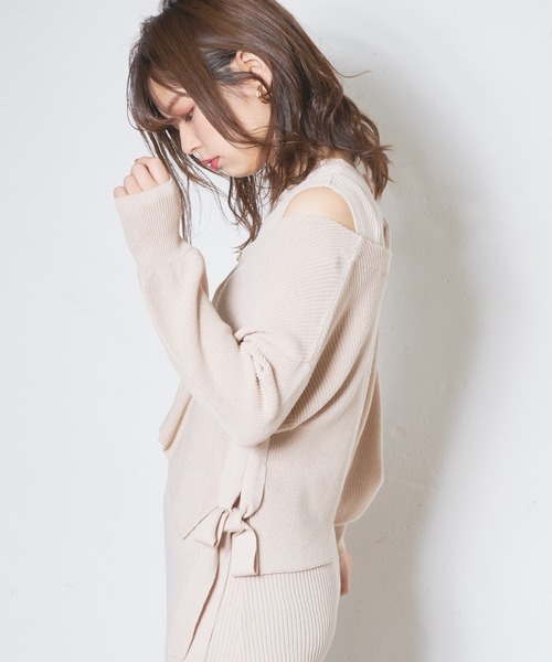 natural couture（ナチュラルクチュール）の「サイドリボンガーリーニットワンピースセット（ワンピース・レディース・ベージュ/ミント/ピンク/オレンジ・FREE）」の7枚目の写真