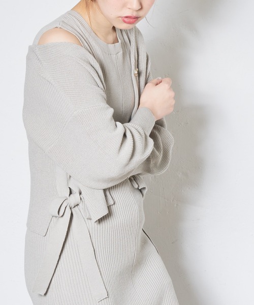 natural couture（ナチュラルクチュール）の「サイドリボンガーリーニットワンピースセット（ワンピース・レディース・ベージュ/ミント/ピンク/オレンジ・FREE）」の11枚目の写真