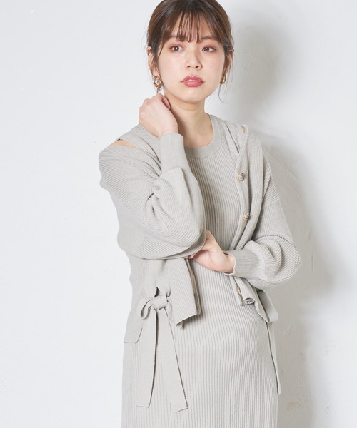 natural couture（ナチュラルクチュール）の「サイドリボンガーリーニットワンピースセット（ワンピース・レディース・ベージュ/ミント/ピンク/オレンジ・FREE）」の12枚目の写真