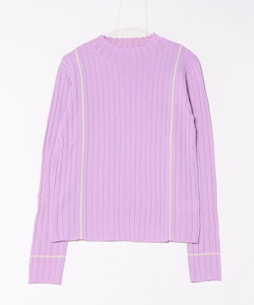 STYLEBLOCK(スタイルブロック)の「綿タッチリブ編み配色ラインプチハイネックプルオーバー(ニット/セーター・レディース・アイボリー/ラベンダー/ブラック/ベージュ・M)」の4枚目の写真