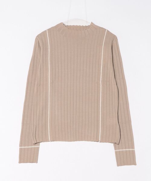 STYLEBLOCK(スタイルブロック)の「綿タッチリブ編み配色ラインプチハイネックプルオーバー(ニット/セーター・レディース・アイボリー/ラベンダー/ブラック/ベージュ・M)」の3枚目の写真