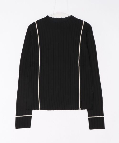STYLEBLOCK(スタイルブロック)の「綿タッチリブ編み配色ラインプチハイネックプルオーバー(ニット/セーター・レディース・アイボリー/ラベンダー/ブラック/ベージュ・M)」の2枚目の写真