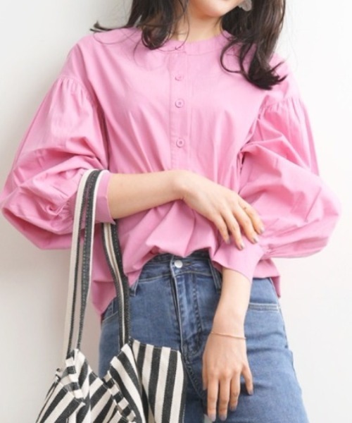 Futier land(フューティアランド)の「バルーンスリーブバンドカラーシャツブラウス(シャツ/ブラウス・レディース・ブラック/ブラウン/オフホワイト/グリーン系その他/パープル/ライトパープル/ピンク/ラベンダー/ブルーグレー/アイボリー/オレンジ・MEDIUM/LARGE/X-LARGE)」の10枚目の写真