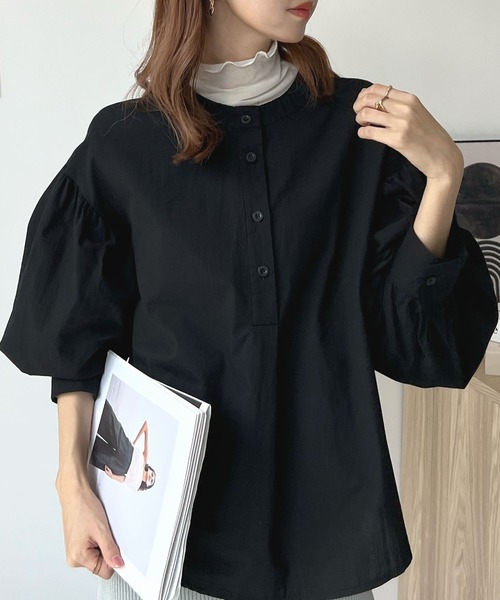 セール】バルーンスリーブバンドカラーシャツブラウス（シャツ