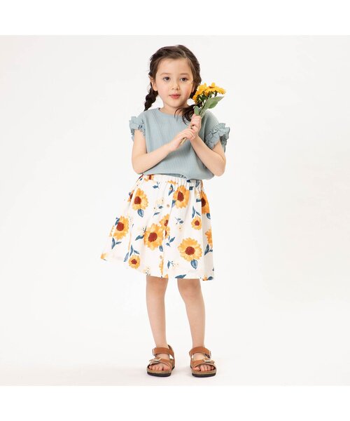 Seraph（セラフ）の「ひまわり柄ギャザースカート（スカート・キッズ・ネイビー/オフホワイト・90/100/110/120/80/130/95/140）」の3枚目の写真