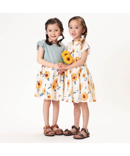 Seraph（セラフ）の「ひまわり柄ギャザースカート（スカート・キッズ・ネイビー/オフホワイト・90/100/110/120/80/130/95/140）」の5枚目の写真