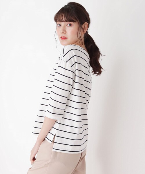 pink adobe（ピンクアドベ）の「◆【M-LL/UVケア/ひんやり】ベーシック7分袖プルオーバー（Tシャツ/カットソー・レディース・オフホワイト/ホワイト系5/チャコールグレー/キャメル・38/42/40）」の2枚目の写真