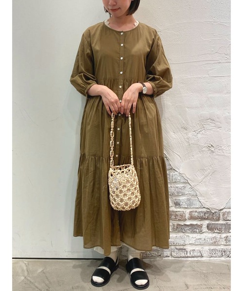 Samansa Mos2（サマンサ モスモス）の「クリンクルティアードワンピ（ワンピース・レディース・ベージュ/カーキ/ブラウン/ブルー・ﾌﾘ-）」の3枚目の写真