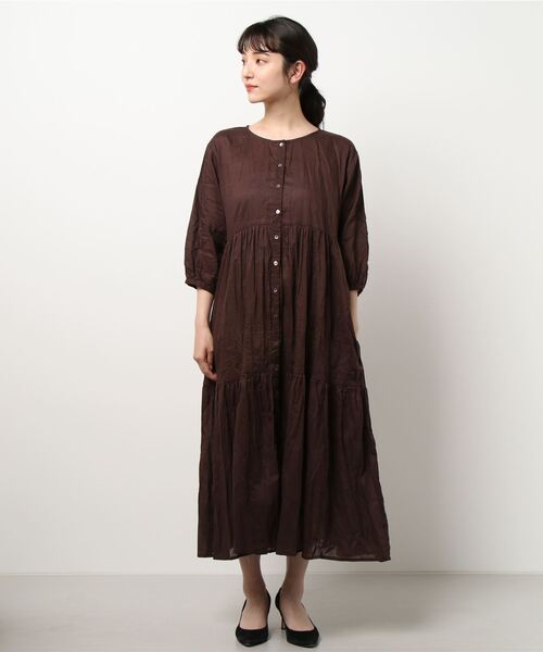 Samansa Mos2（サマンサ モスモス）の「クリンクルティアードワンピ（ワンピース・レディース・ベージュ/カーキ/ブラウン/ブルー・ﾌﾘ-）」の10枚目の写真