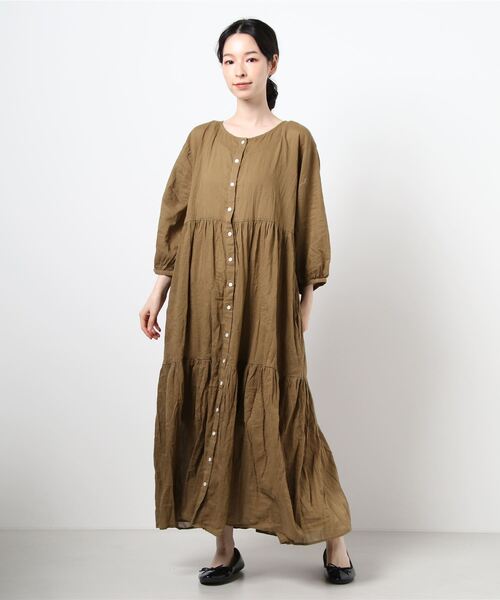Samansa Mos2（サマンサ モスモス）の「クリンクルティアードワンピ（ワンピース・レディース・ベージュ/カーキ/ブラウン/ブルー・ﾌﾘ-）」の8枚目の写真