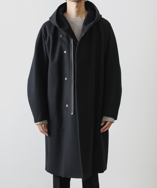 セール】CASHMERE BREND CLOTH 3LAYER ZIPUP HOODED COAT（モッズ