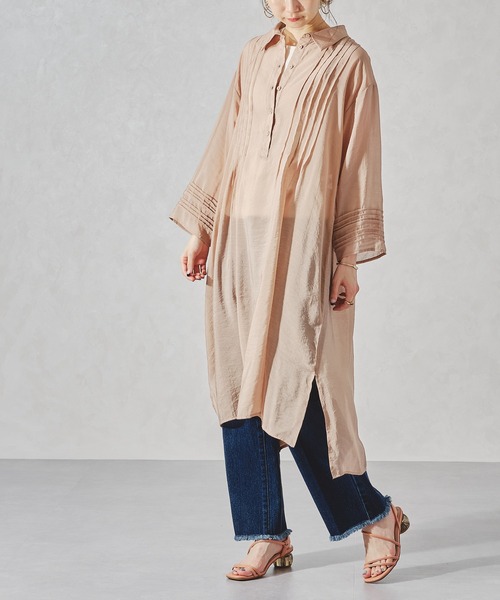 acro(アクロ)の「ピンタックシアーワンピース/AC1060(ワンピース・レディース・ブラウン/グリーン/ホワイト・フリ-)」の6枚目の写真