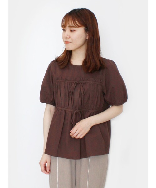 ehka sopo（エヘカソポ）の「サッカーリボンブラウス（シャツ/ブラウス・レディース・オフホワイト/イエロー/ブラウン・ﾌﾘ-）」の2枚目の写真