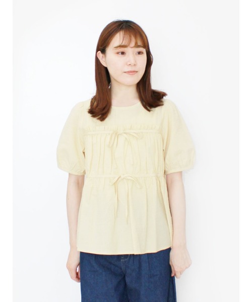 ehka sopo（エヘカソポ）の「サッカーリボンブラウス（シャツ/ブラウス・レディース・オフホワイト/イエロー/ブラウン・ﾌﾘ-）」の3枚目の写真
