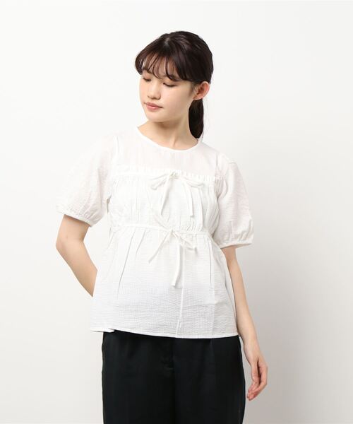 ehka sopo（エヘカソポ）の「サッカーリボンブラウス（シャツ/ブラウス・レディース・オフホワイト/イエロー/ブラウン・ﾌﾘ-）」の6枚目の写真