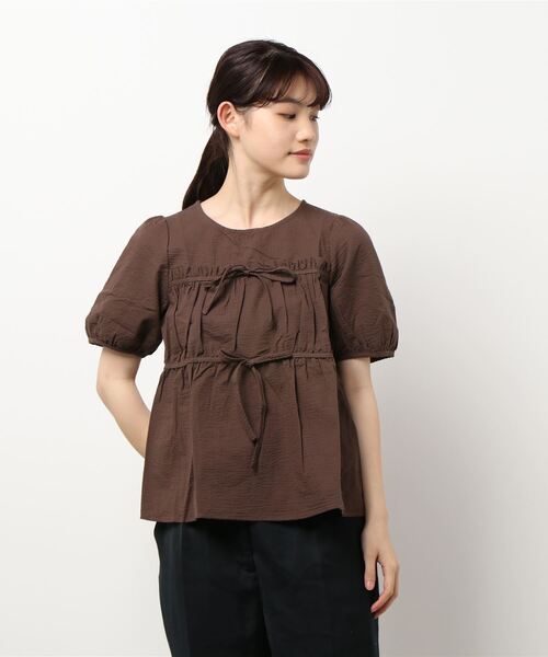 ehka sopo（エヘカソポ）の「サッカーリボンブラウス（シャツ/ブラウス・レディース・オフホワイト/イエロー/ブラウン・ﾌﾘ-）」の7枚目の写真